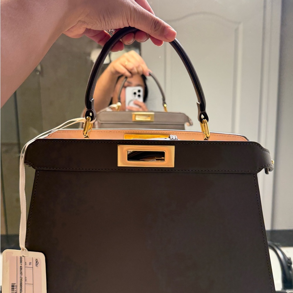 Fendi Peekaboo Medium Size Leather Handbag - coffee color - limited edition.